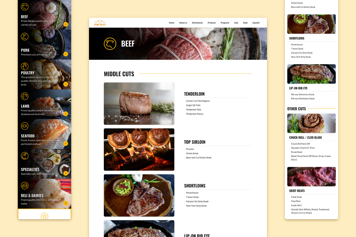 Alvizúl. Products template for Prime Meats